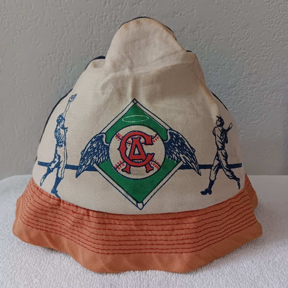 Vintage Baseball Bucket Hat with Orange and Cream Design....Baby Small